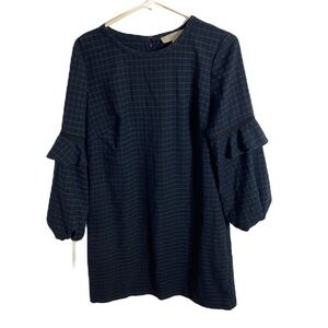 Loft Tartan Plaid Balloon Belle Sleeve Dress Sz 8 Green Blue Long Sleeve Women